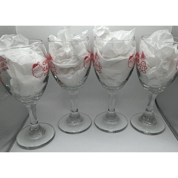Christmas Calories Don't Count Set of 4 Wine Glasses 10oz Santa Holiday Party - Picture 7 of 13